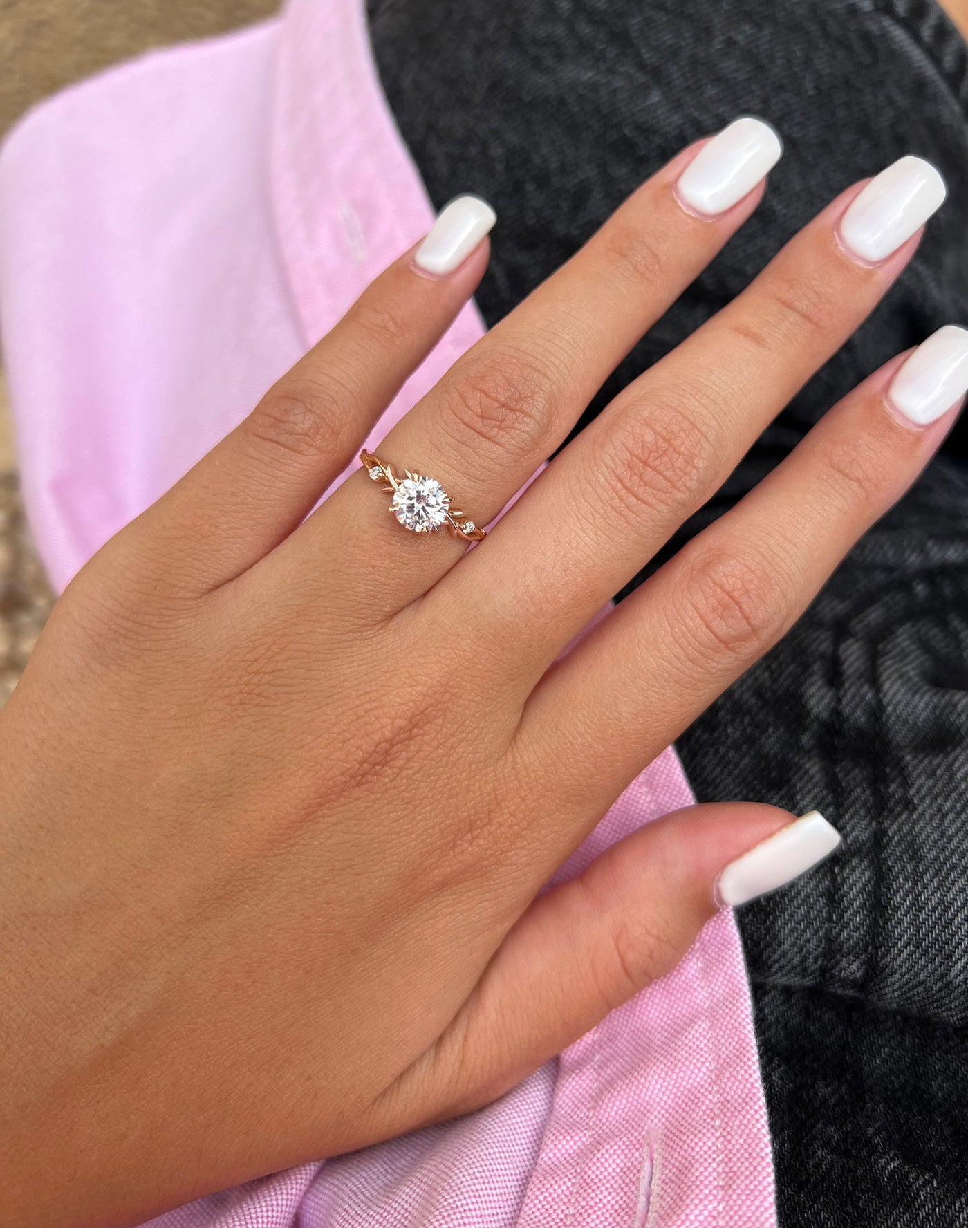 1.0 CT Round Cut Moissanite Twig Engagement Ring