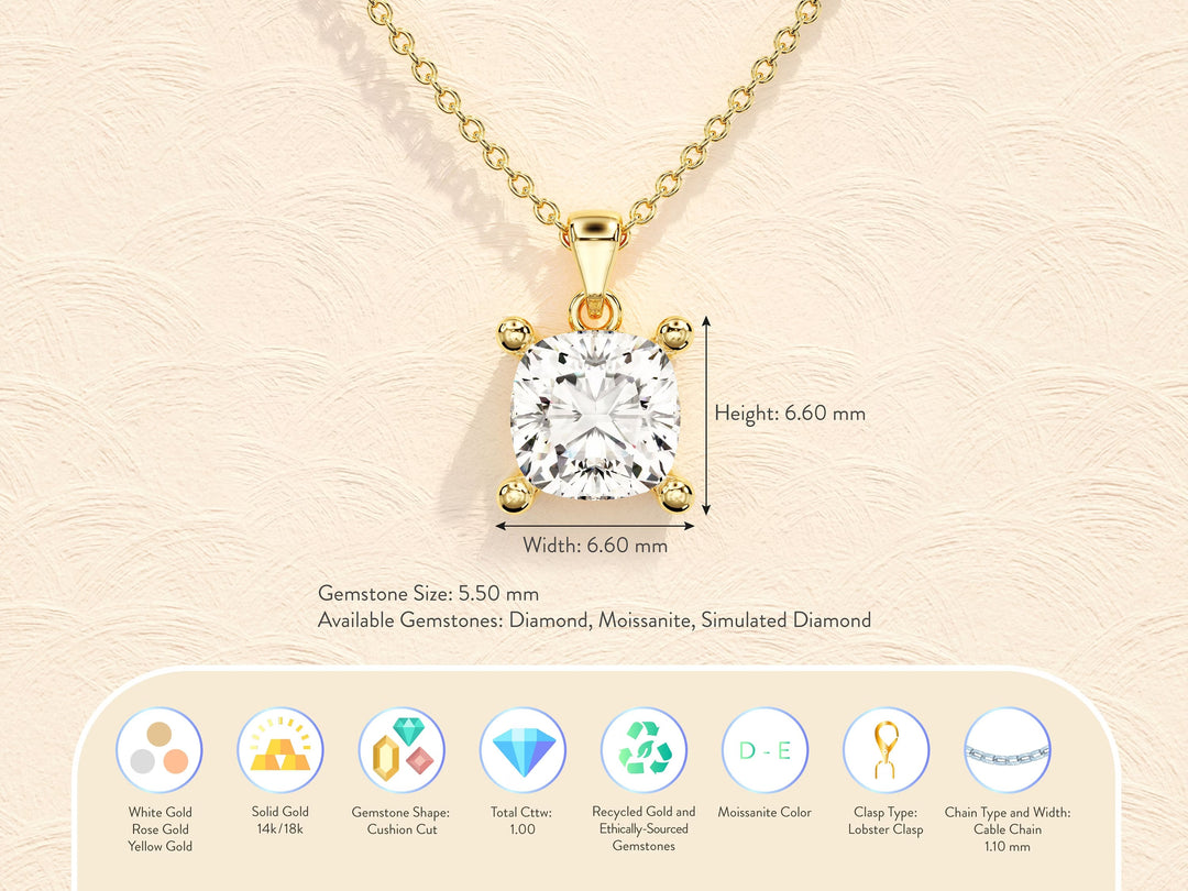 Cushion Cut Moissanite Diamond Pendant Necklaces