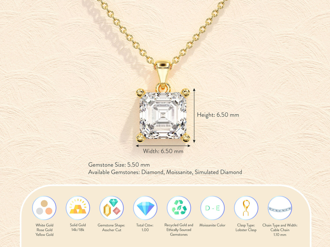Asscher Cut Diamond Moissanite Necklace for Women