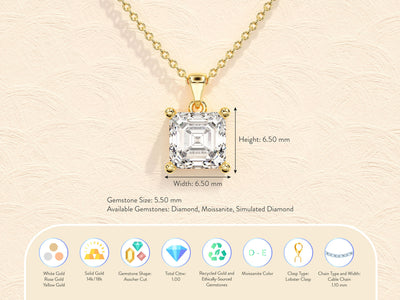 Asscher Cut Diamond Moissanite Necklace for Women