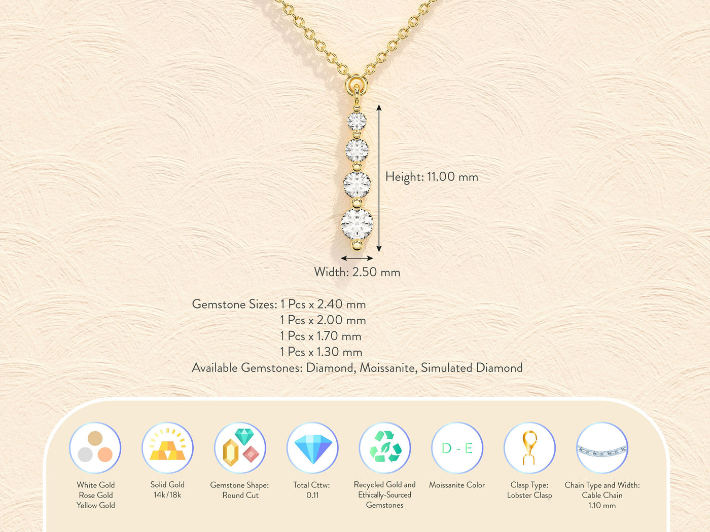 Round Cut Moissanite Diamond Solitaire Necklace for Women