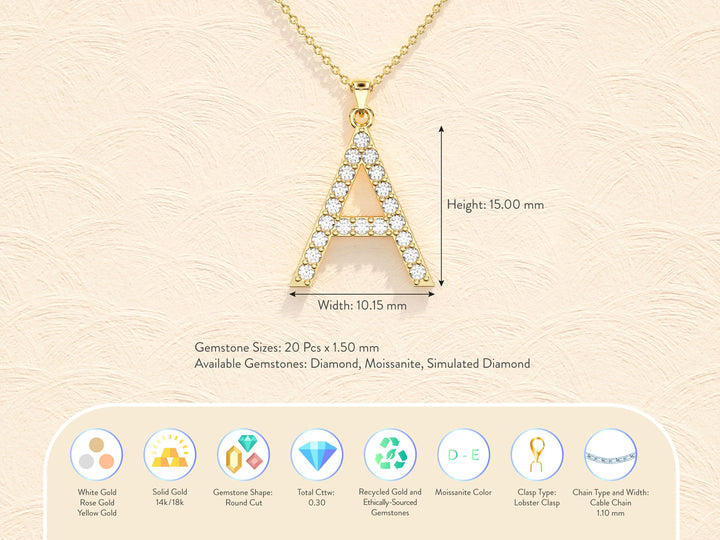 Alphabet Letter Moissanite Diamond Necklace for Women