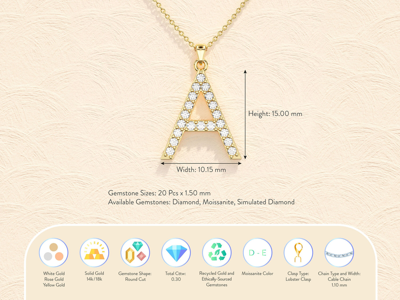 Alphabet Letter Moissanite Diamond Necklace for Women