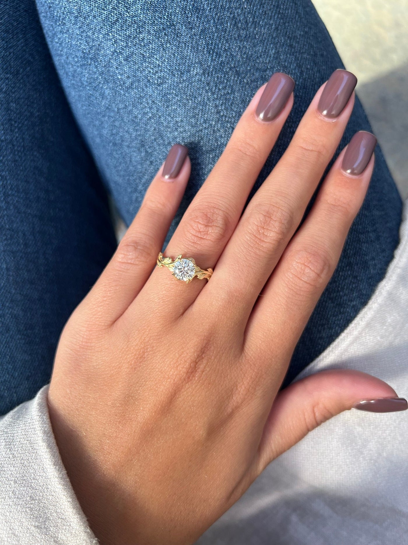 1.0 CT Round Cut Moissanite Diamond Twig Engagement Ring