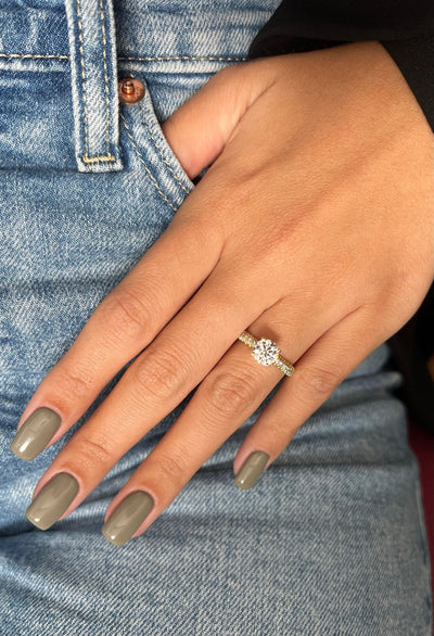 1.0 CT Round Cut Solitaire Pave Moissanite Engagement Ring