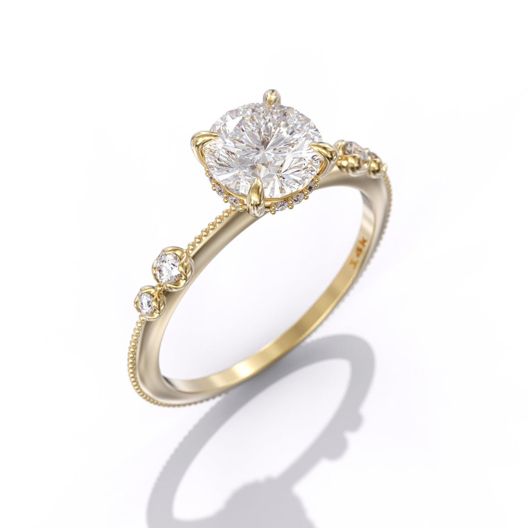 1.0 CT Round Cut Moissanite Unique Engagement Ring