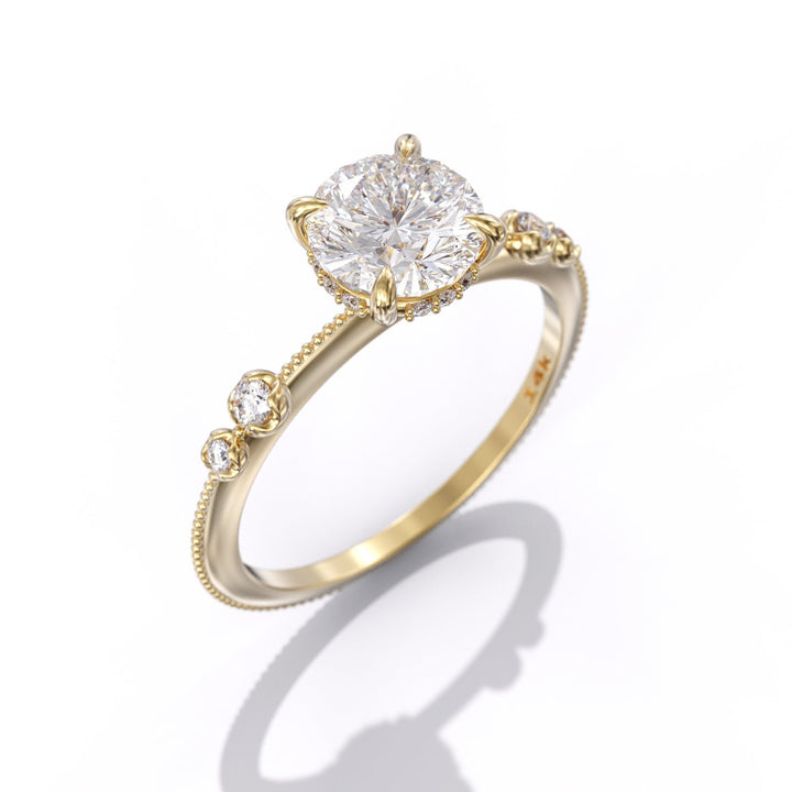1.0 CT Round Cut Moissanite Unique Engagement Ring