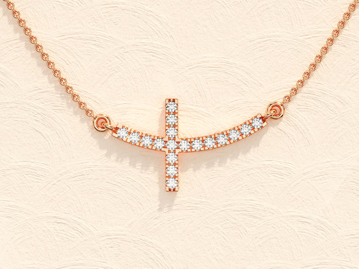 Sideways Cross Diamond Moissanite Necklace for Women