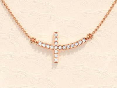 Sideways Cross Diamond Moissanite Necklace for Women