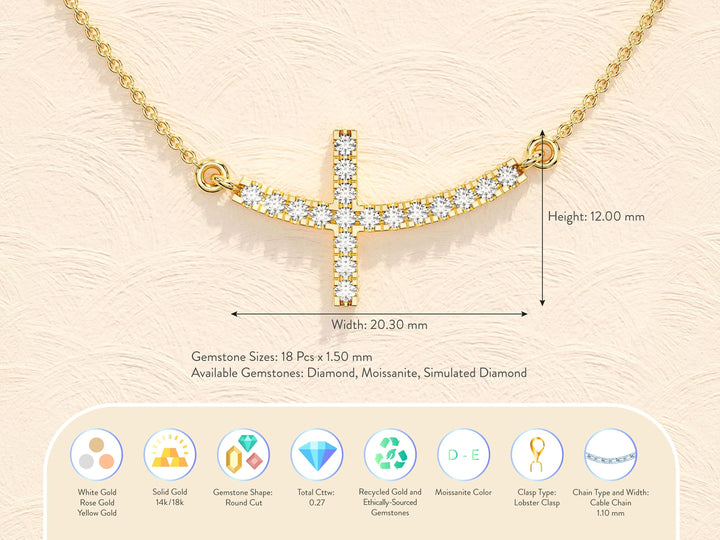 Sideways Cross Diamond Moissanite Necklace for Women