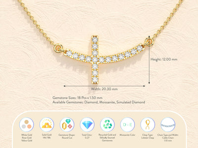 Sideways Cross Diamond Moissanite Necklace for Women