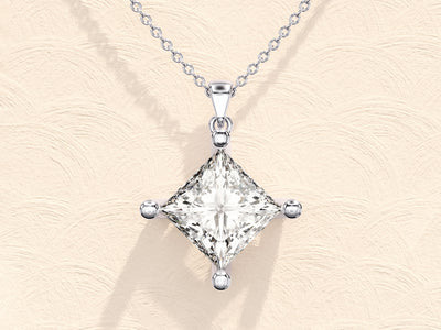 Princess Cut Moissanite Solitaire Diamond Pendant Necklace
