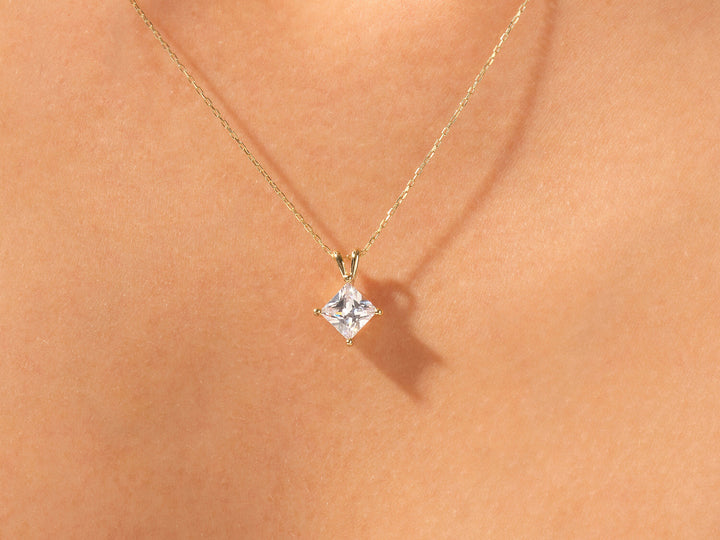 Princess Cut Moissanite Solitaire Diamond Pendant Necklace