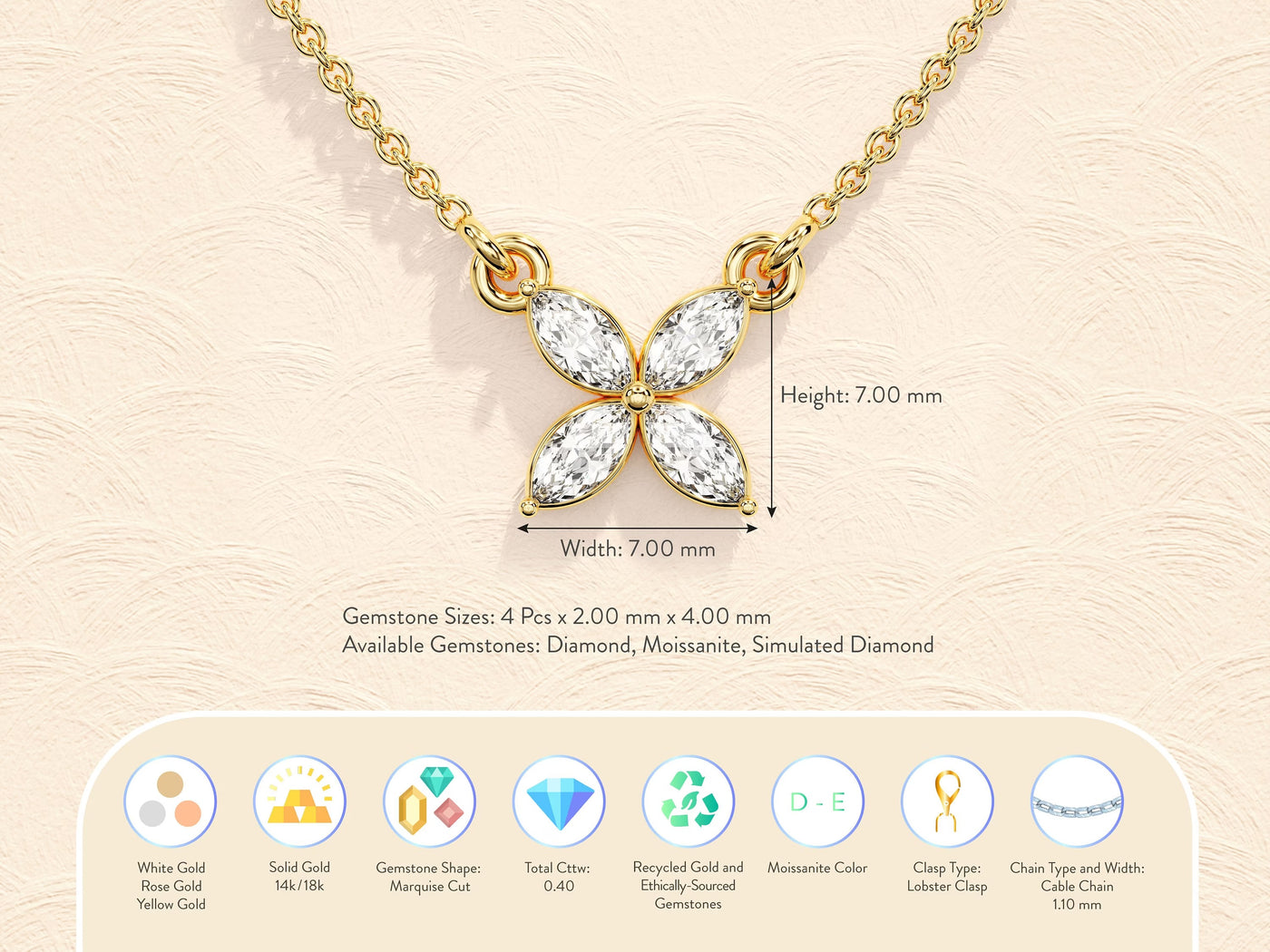Marquise Cut Clover Moissanite Diamond Necklace for Her