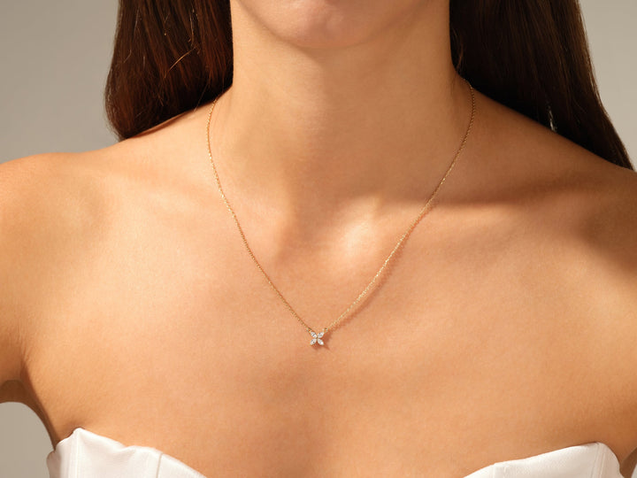 Marquise Cut Clover Moissanite Diamond Necklace for Her