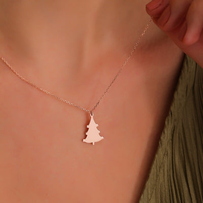 14K Gold Minimalist Xmas Tree Charm Necklace for Women