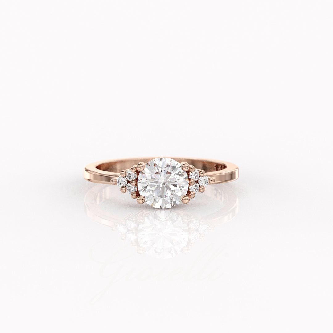 1.0 CT Round Cut Moissanite Cluster Engagement Ring