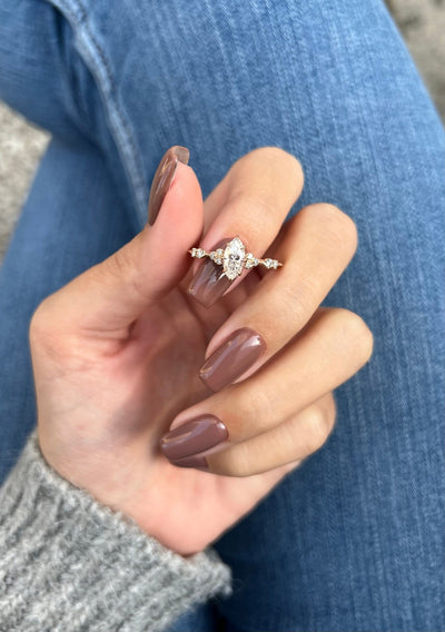 0.7 CT Marquise Cut Moissanite Cluster Engagement Ring