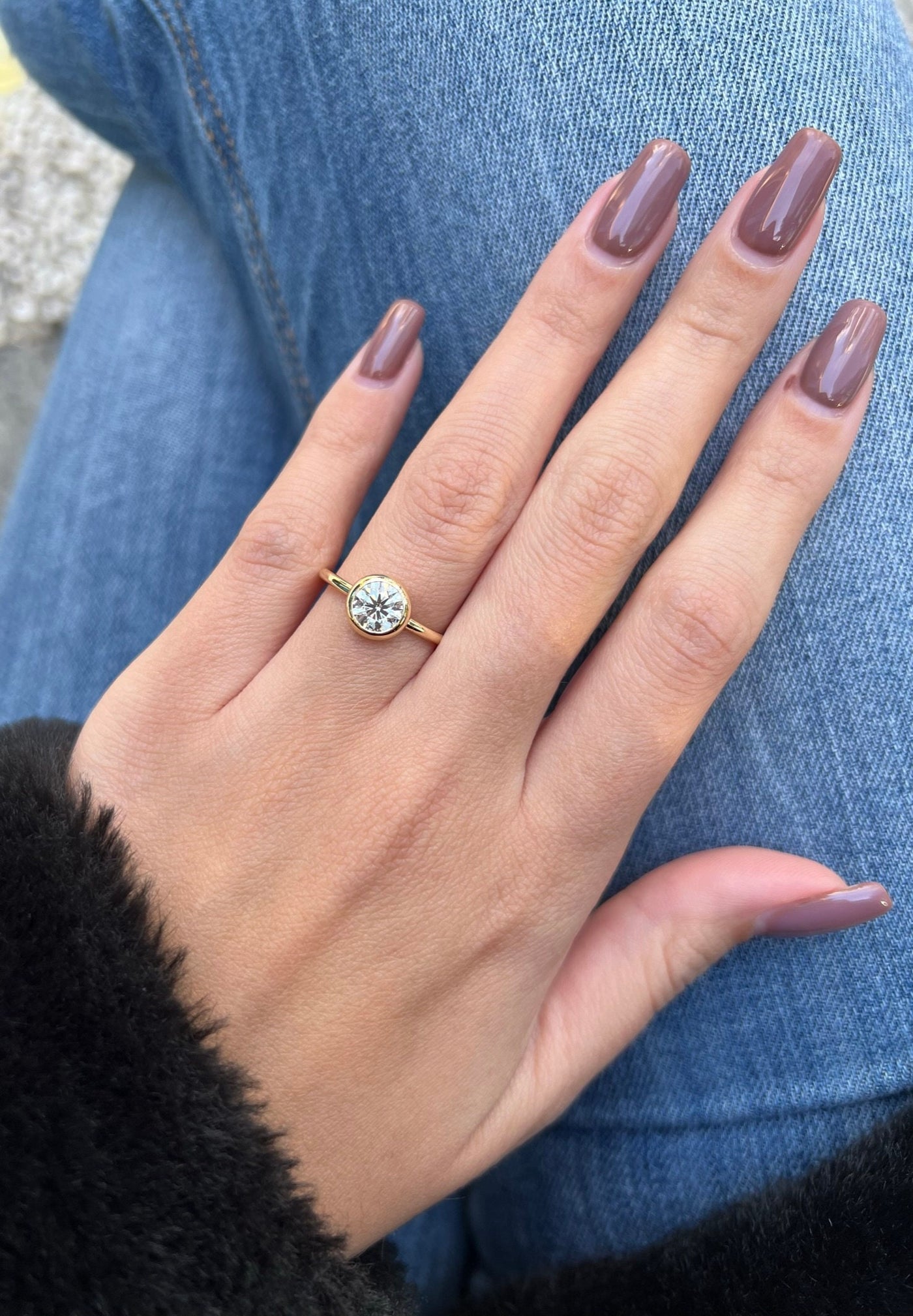 1.0 CT Round Cut Solitaire Moissanite Diamond Bezel Engagement Ring