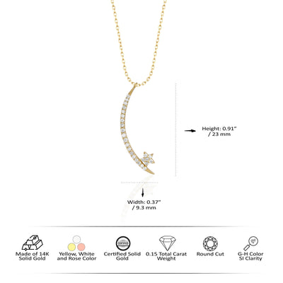 Moon and Star Diamond Moissanite Necklace for Her