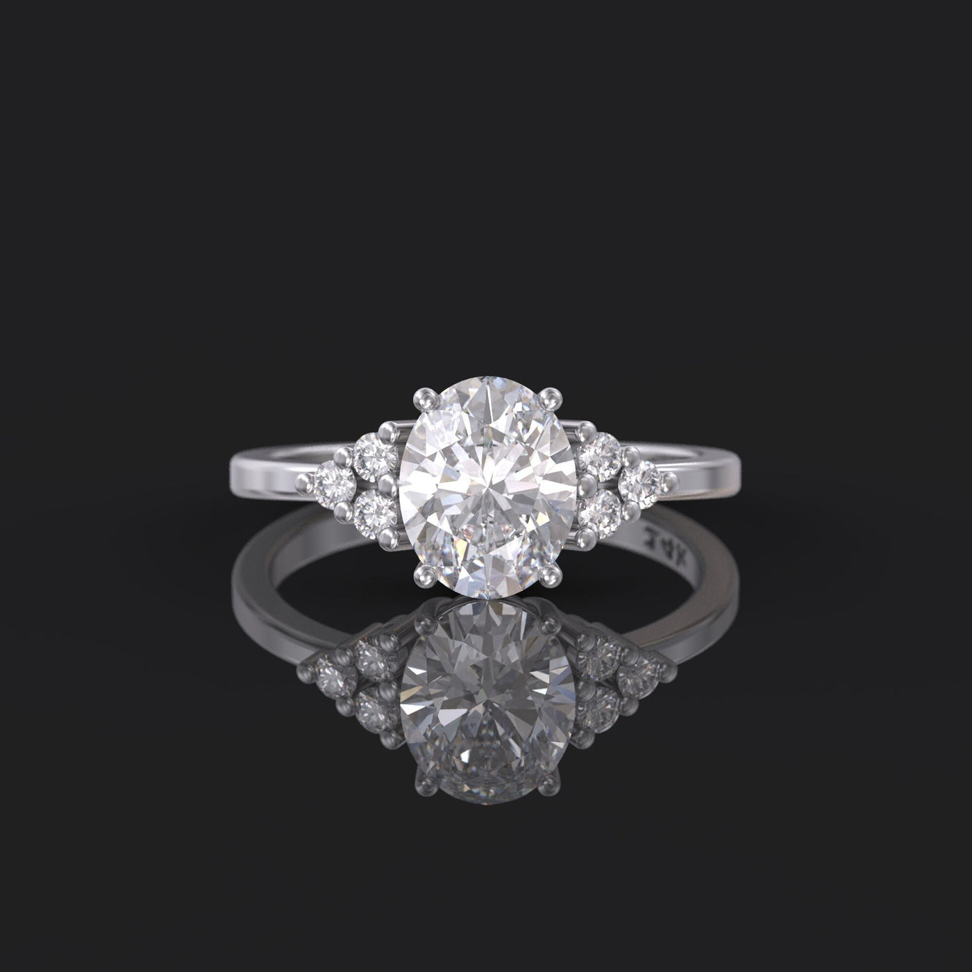 1.0 CT Oval Cut Moissanite Cluster Engagement Ring