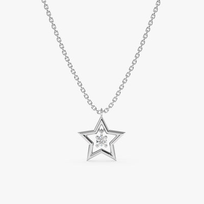 Round Cut Diamond Small Star Charm Necklace for Her