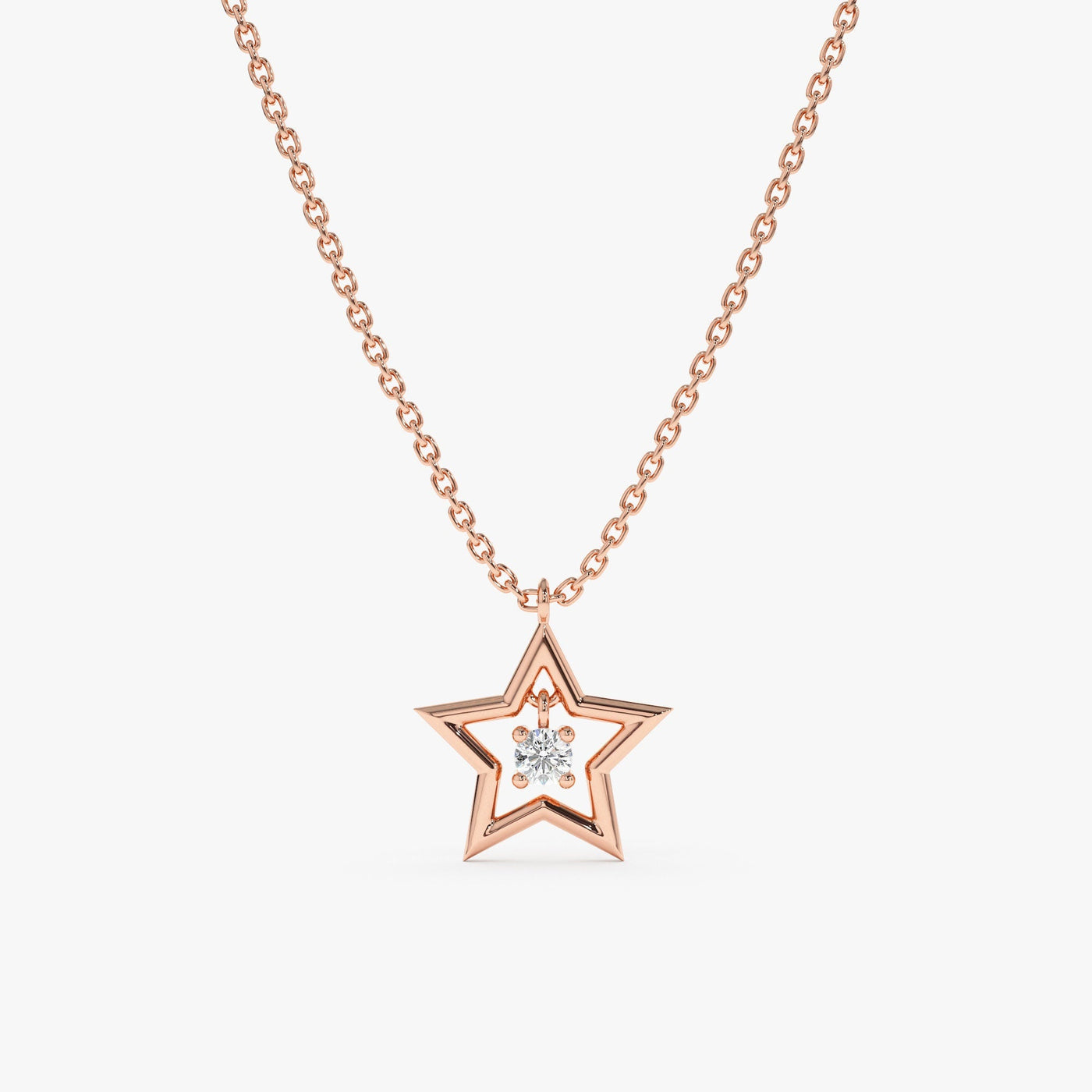 Round Cut Diamond Small Star Charm Necklace for Her