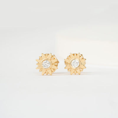 Round Cut Diamond Sunshine Starburst Studs Earrings for Birthday Gift