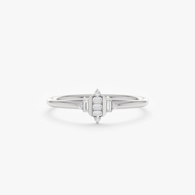 Baguette Cut Diamond Cluster Gold Wedding Ring for Women