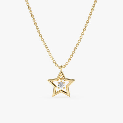 Round Cut Diamond Small Star Charm Necklace for Her