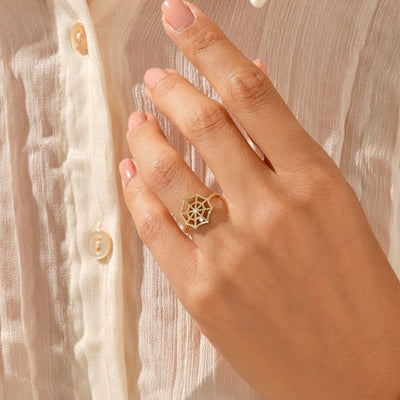 Round Cut Diamond Unique Spider Web Diamond Band for Her
