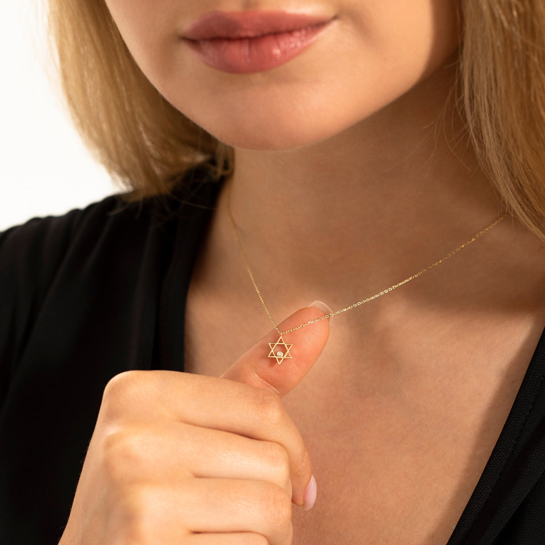 Star of David Moissanite Diamond Necklace for Her