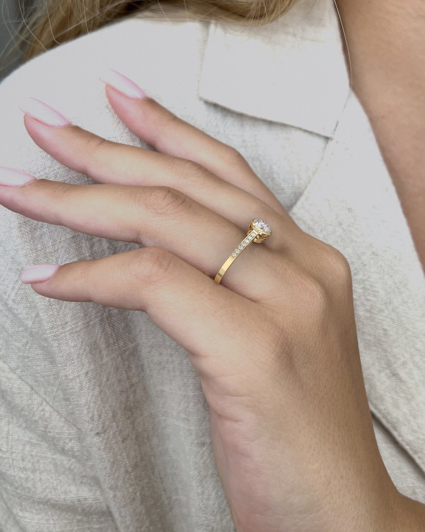 1.0 CT Round Cut Moissanite Bezel Pave Engagement Ring