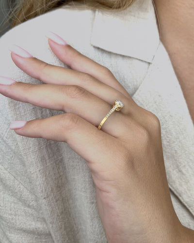 1.0 CT Round Cut Moissanite Bezel Pave Engagement Ring