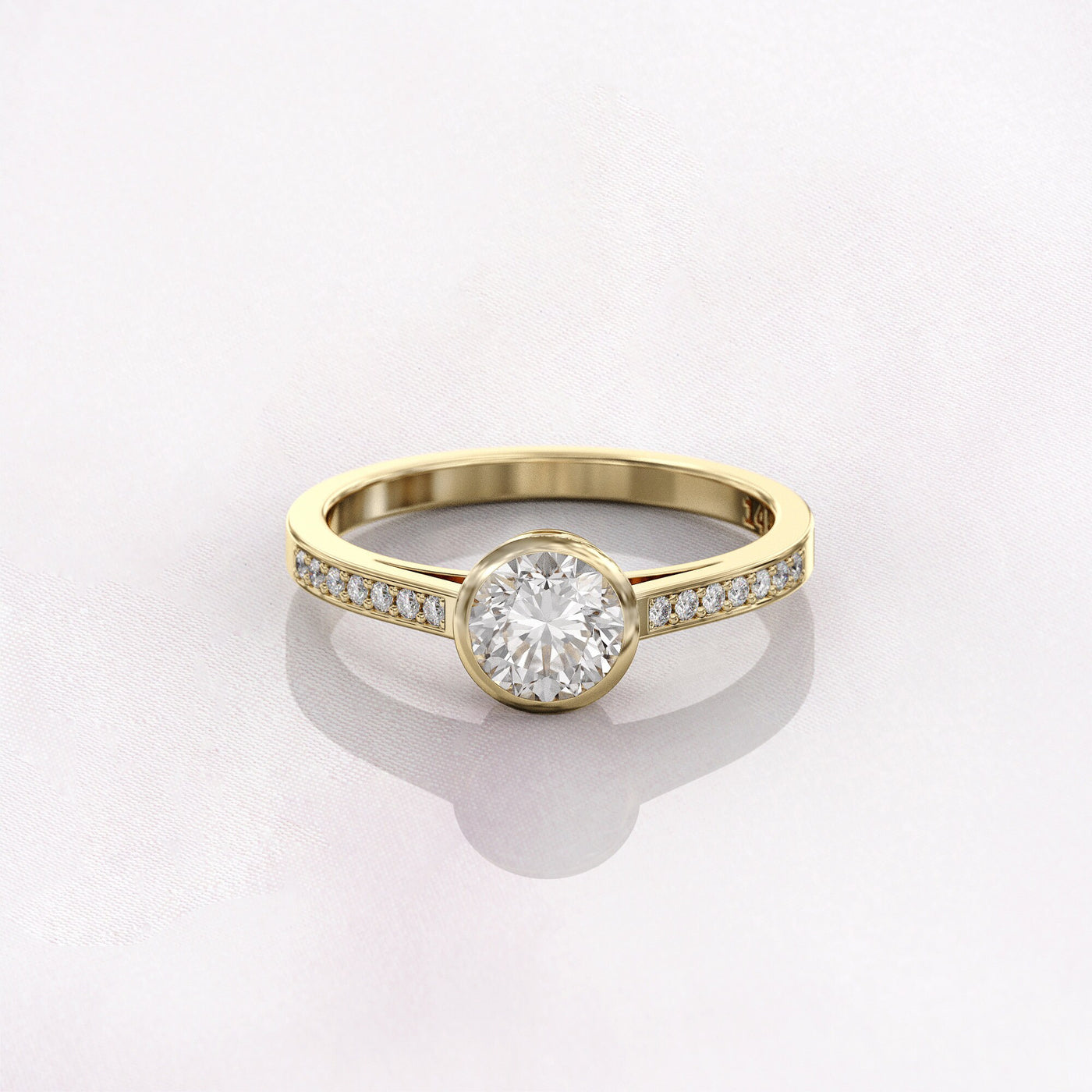 1.0 CT Round Cut Moissanite Bezel Pave Engagement Ring