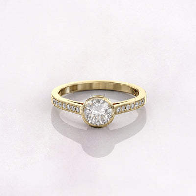 1.0 CT Round Cut Moissanite Bezel Pave Engagement Ring