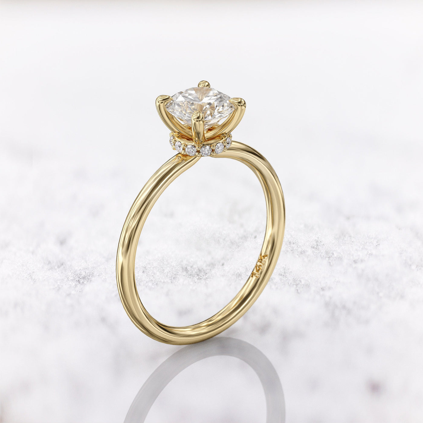 1.0 CT Round Cut Moissanite Hidden Halo Diamond Engagement Ring