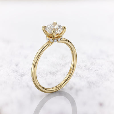 1.0 CT Round Cut Moissanite Hidden Halo Diamond Engagement Ring