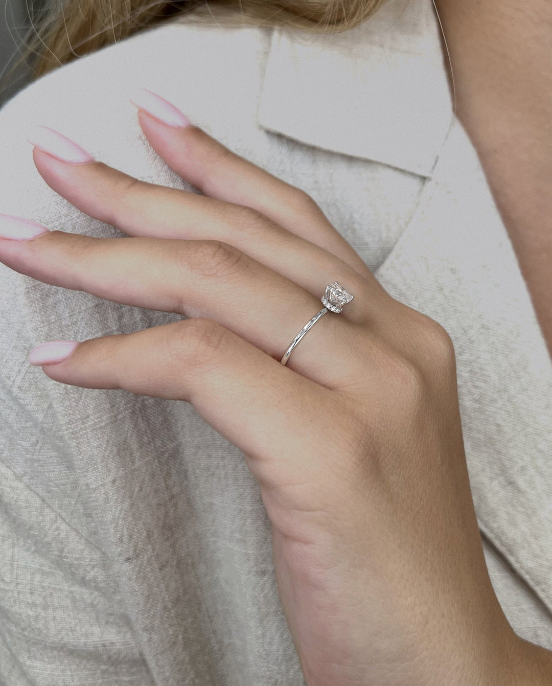 1.0 CT Round Cut Moissanite Hidden Halo Diamond Engagement Ring
