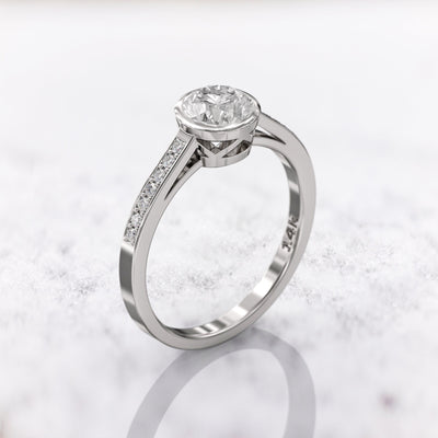 1.0 CT Round Cut Moissanite Bezel Pave Engagement Ring