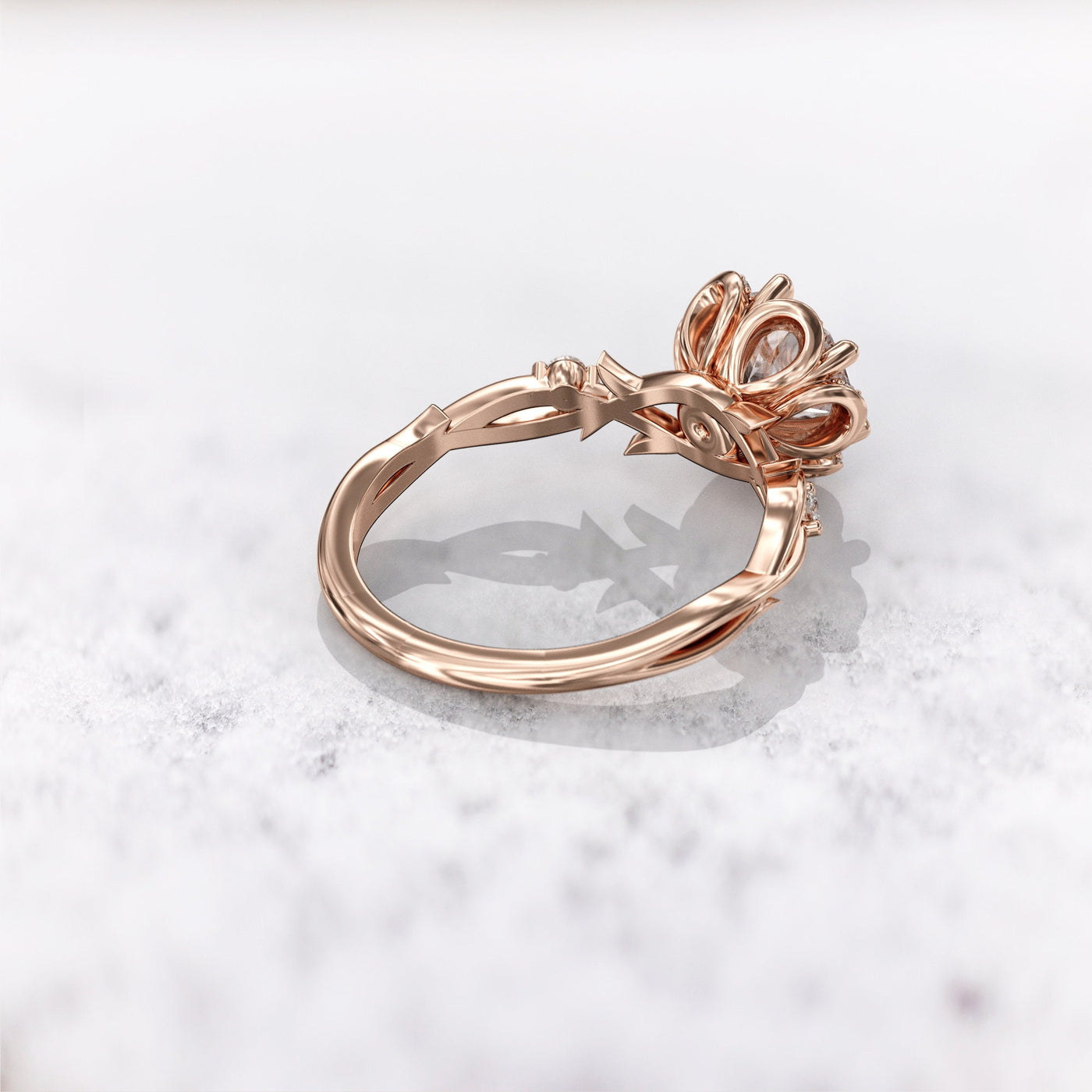 1.0 CT Round Cut Halo Moissanite Diamond Twig Engagement Ring