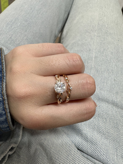 1.0 CT Round Cut Moissanite Twig Engagement Ring