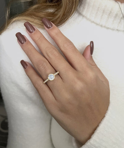 1.0 CT Round Cut Moissanite Bezel Pave Engagement Ring