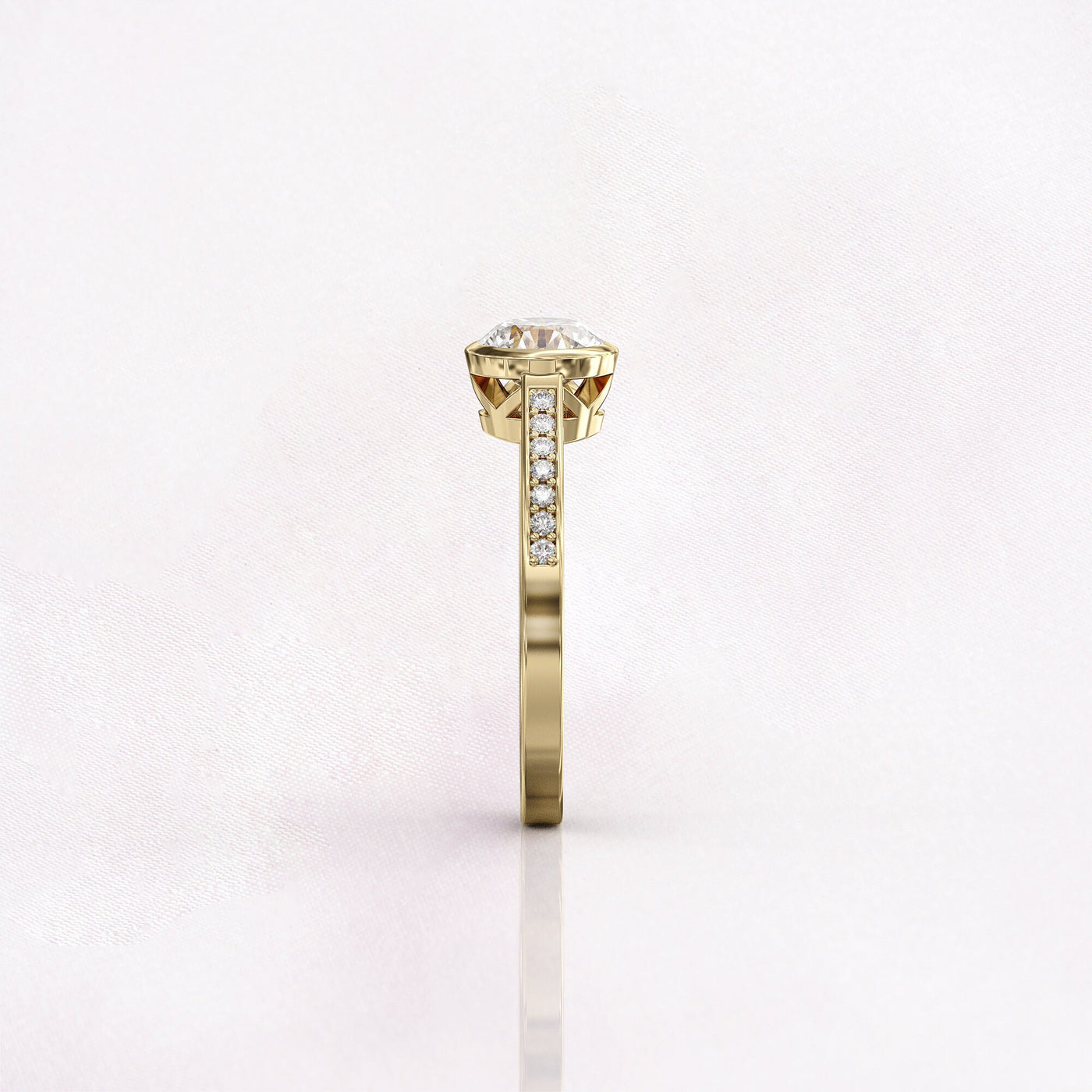 1.0 CT Round Cut Moissanite Bezel Pave Engagement Ring