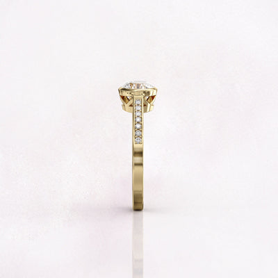 1.0 CT Round Cut Moissanite Bezel Pave Engagement Ring