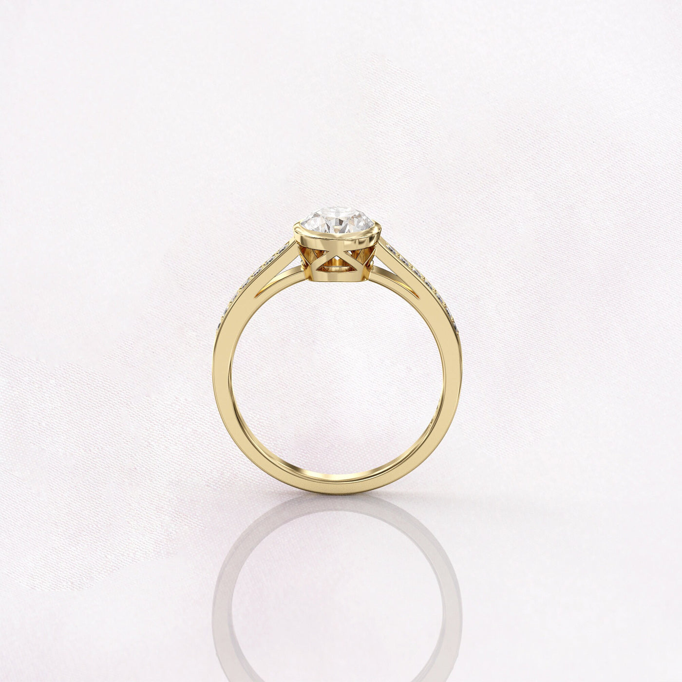 1.0 CT Round Cut Moissanite Bezel Pave Engagement Ring