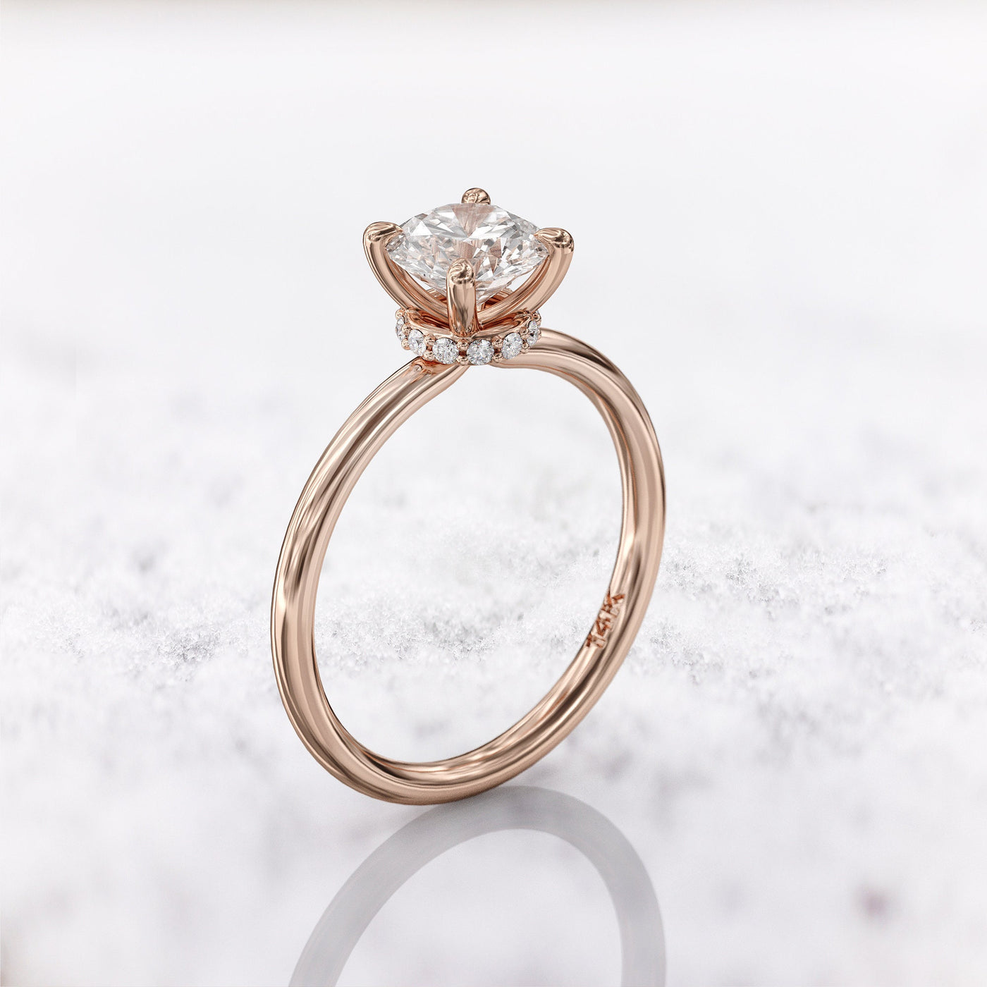 1.0 CT Round Cut Moissanite Hidden Halo Diamond Engagement Ring