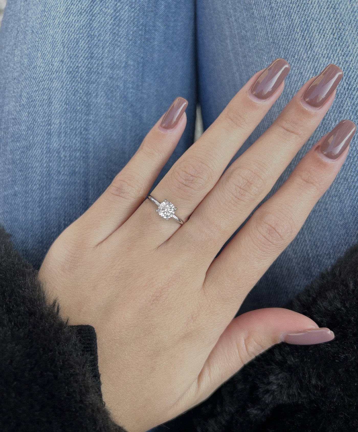 1.0 CT Round Cut Moissanite Hidden Halo Diamond Engagement Ring