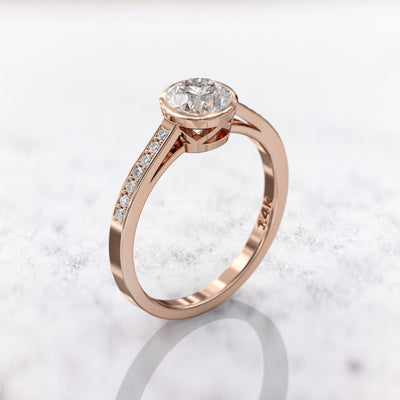 1.0 CT Round Cut Moissanite Bezel Pave Engagement Ring