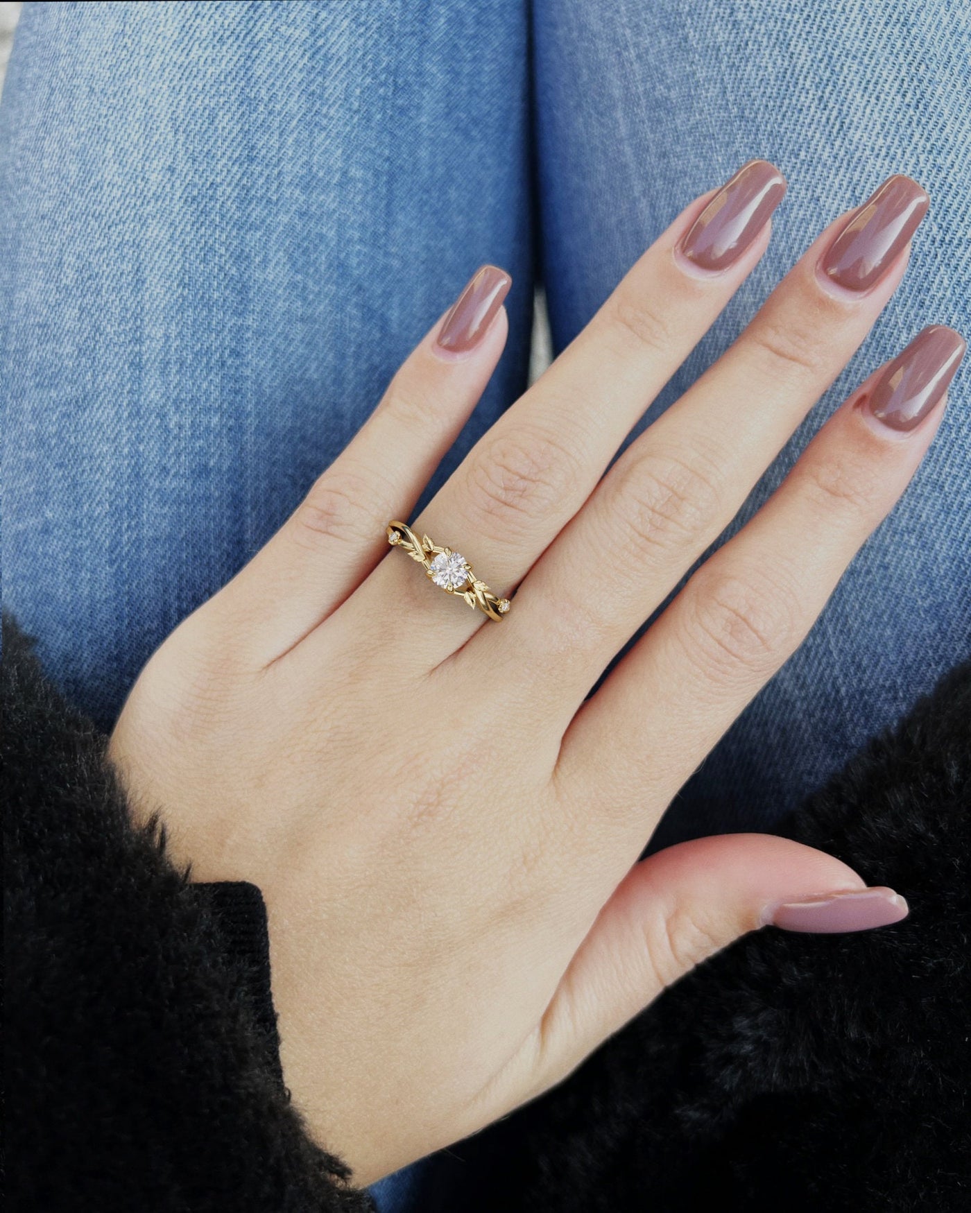 1.5 CT Round Cut Moissanite Diamond Twig Engagement Ring